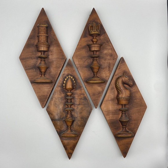 New Art Studio Corp. Chicago Other - Vintage New Art Studio Corp Chicago Chess Piece Wall Art Set of 4 MCM Diamond